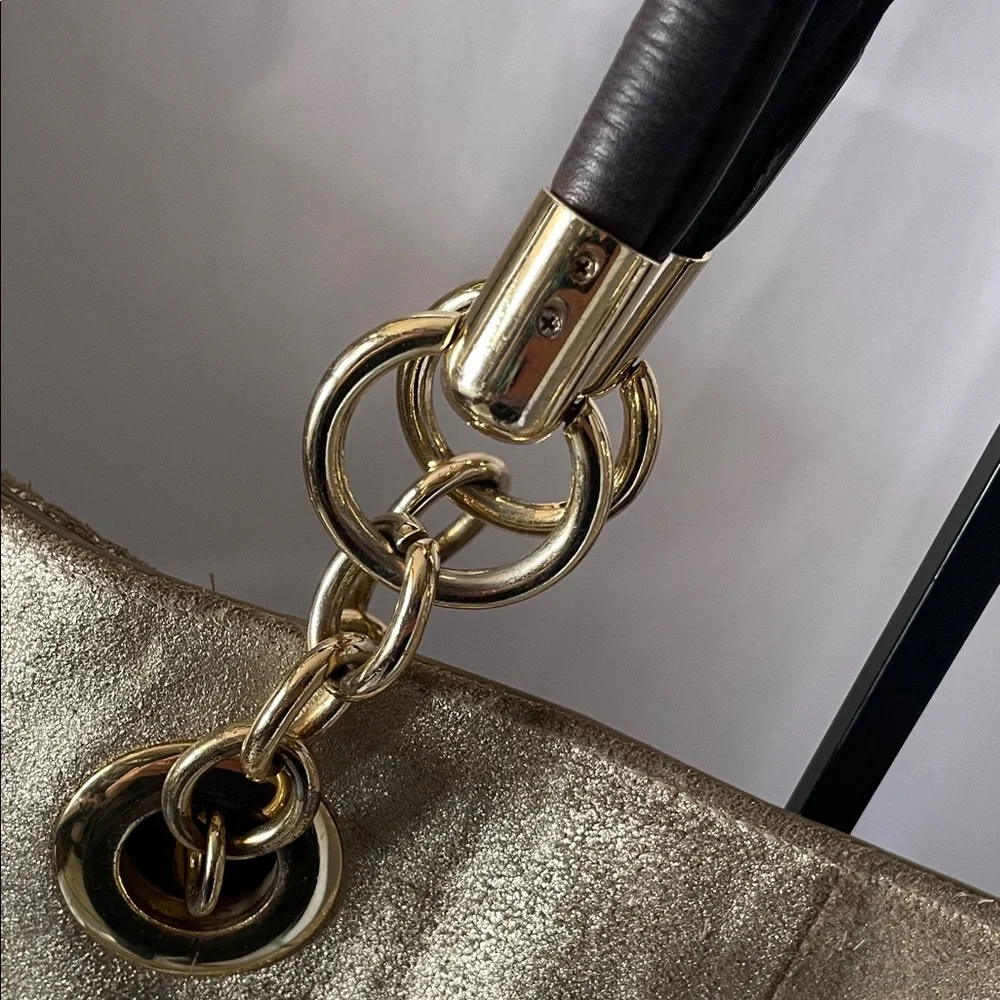 Cynthia‎ Rowley Metallic Gold Tote with Black Handles